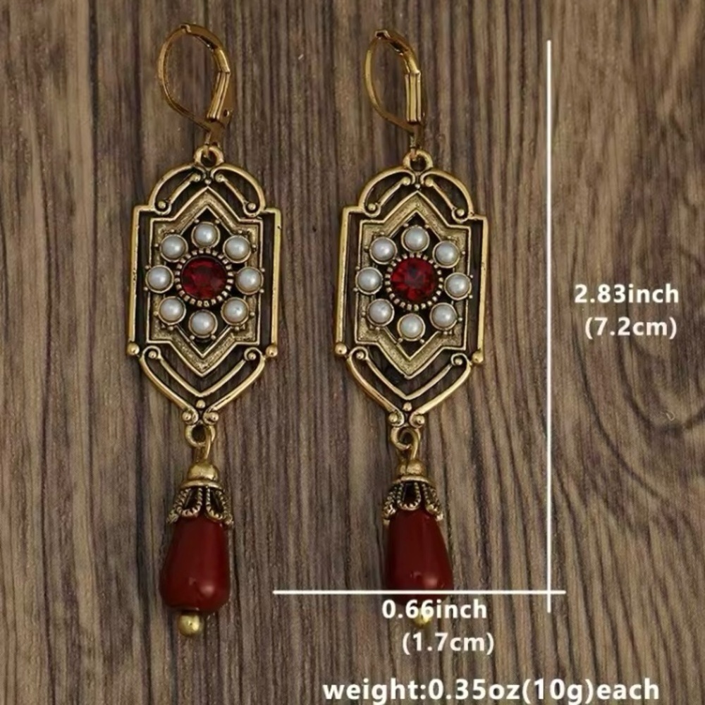 ✨Anthropologie Verity Floral Ruby Drop Earrings - Picture 4 of 6